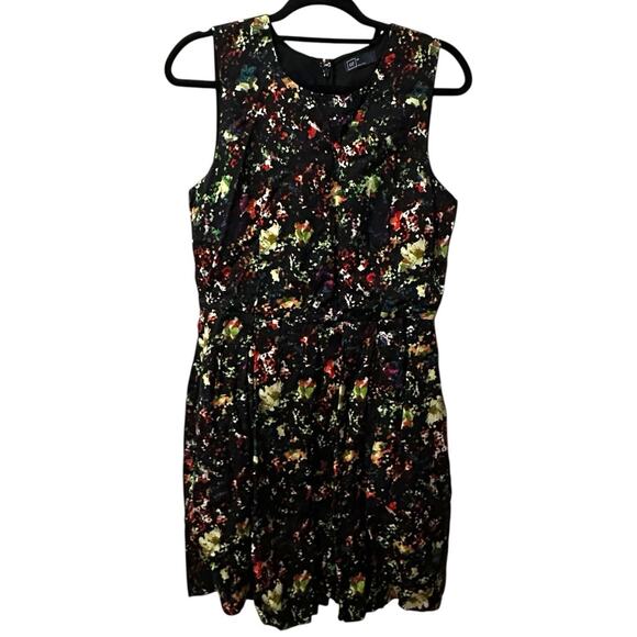 GAP Dresses & Skirts - GAP Black Confetti Floral‎ Fit & Flare Dress Women's 8 Sleeveless Party Cocktail